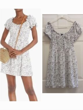 J. Crew Puff Sleeve Floral Mini Dress Babydoll Smock Pockets Size 8 Cottagecore